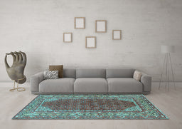 Machine Washable Persian Light Blue Traditional Rug in a Living Room, wshtr4483lblu