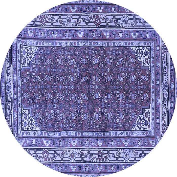 Round Machine Washable Persian Blue Traditional Rug, wshtr4483blu