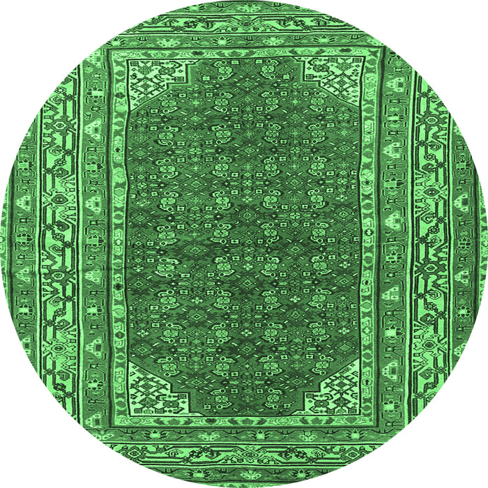 Round Machine Washable Persian Emerald Green Traditional Area Rugs, wshtr4483emgrn