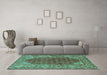 Machine Washable Persian Turquoise Traditional Area Rugs in a Living Room,, wshtr4483turq