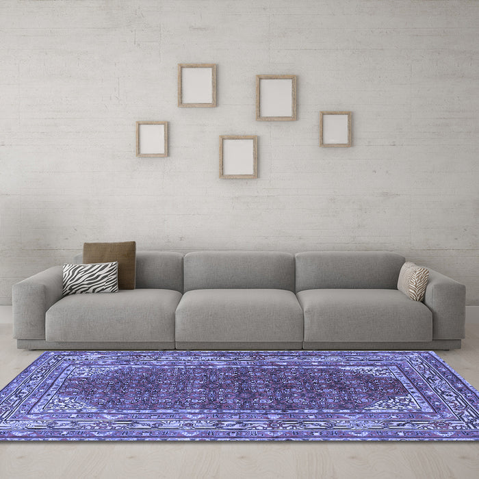 Machine Washable Persian Blue Traditional Rug in a Living Room, wshtr4483blu