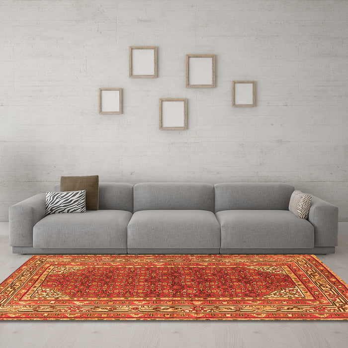 Machine Washable Persian Orange Traditional Area Rugs in a Living Room, wshtr4483org