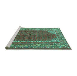 Sideview of Machine Washable Persian Turquoise Traditional Area Rugs, wshtr4483turq
