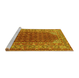 Sideview of Machine Washable Persian Yellow Traditional Rug, wshtr4483yw