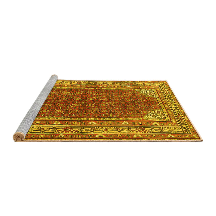 Sideview of Machine Washable Persian Yellow Traditional Rug, wshtr4483yw