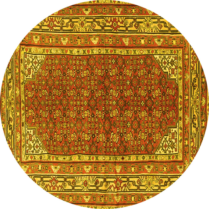 Round Machine Washable Persian Yellow Traditional Rug, wshtr4483yw