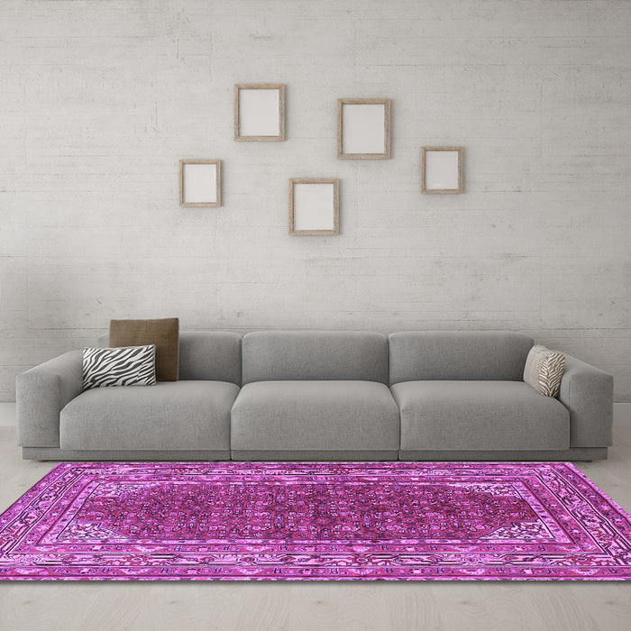 Machine Washable Persian Purple Traditional Area Rugs in a Living Room, wshtr4483pur