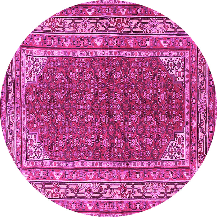 Round Machine Washable Persian Pink Traditional Rug, wshtr4483pnk