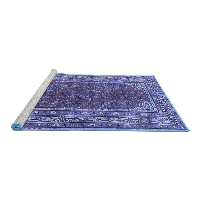 Sideview of Machine Washable Persian Blue Traditional Rug, wshtr4483blu