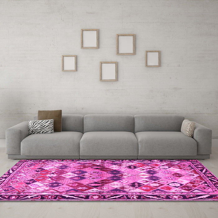 Machine Washable Persian Pink Traditional Rug in a Living Room, wshtr4484pnk