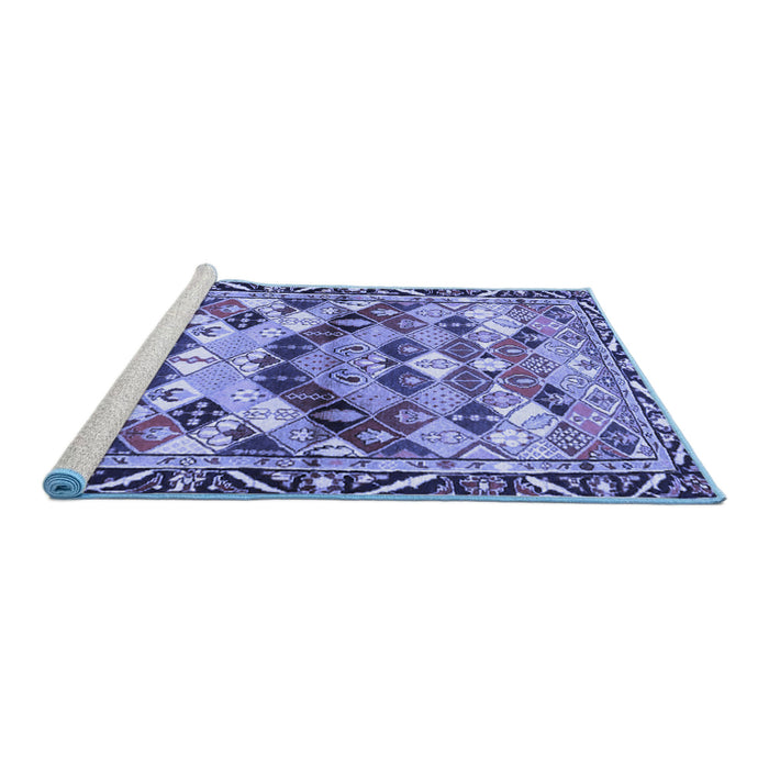 Sideview of Machine Washable Persian Blue Traditional Rug, wshtr4484blu