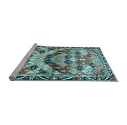 Sideview of Machine Washable Persian Light Blue Traditional Rug, wshtr4484lblu