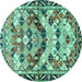 Round Machine Washable Persian Turquoise Traditional Area Rugs, wshtr4484turq