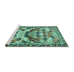 Sideview of Machine Washable Persian Turquoise Traditional Area Rugs, wshtr4484turq