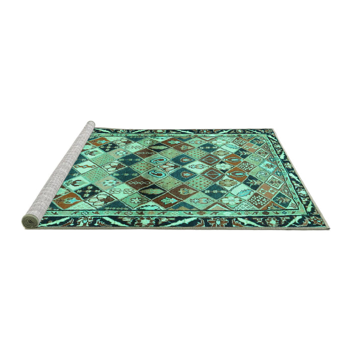 Sideview of Machine Washable Persian Turquoise Traditional Area Rugs, wshtr4484turq