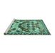 Sideview of Machine Washable Persian Turquoise Traditional Area Rugs, wshtr4484turq