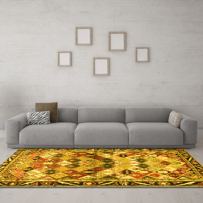 Machine Washable Persian Yellow Traditional Rug in a Living Room, wshtr4484yw