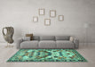 Machine Washable Persian Turquoise Traditional Area Rugs in a Living Room,, wshtr4484turq