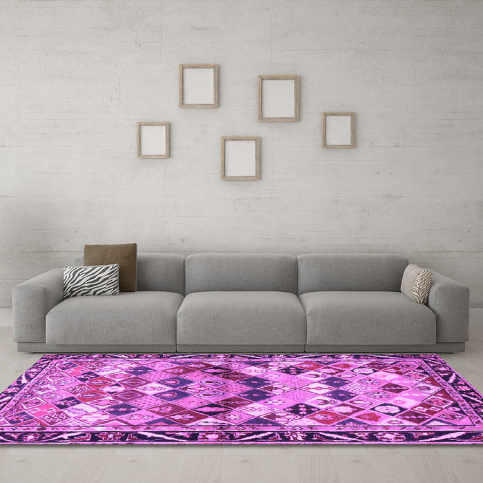Machine Washable Persian Purple Traditional Area Rugs in a Living Room, wshtr4484pur