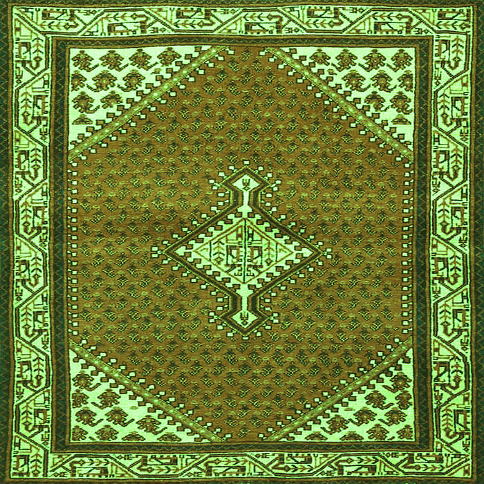 Round Machine Washable Medallion Green Traditional Area Rugs, wshtr4485grn