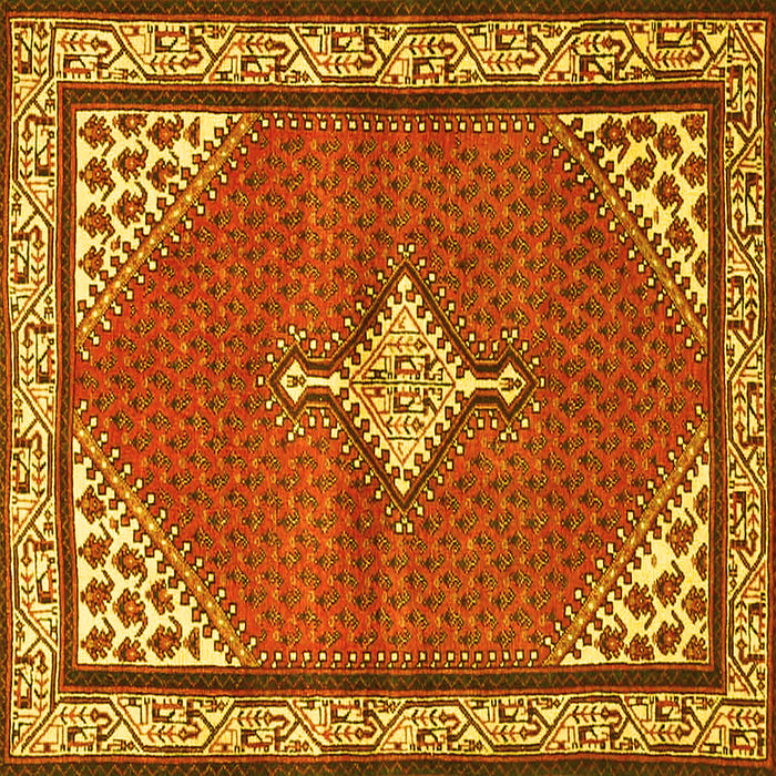 Square Machine Washable Medallion Yellow Traditional Rug, wshtr4485yw