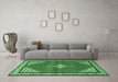 Machine Washable Medallion Emerald Green Traditional Area Rugs in a Living Room,, wshtr4485emgrn