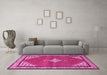 Machine Washable Medallion Pink Traditional Rug in a Living Room, wshtr4485pnk