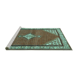 Sideview of Machine Washable Medallion Turquoise Traditional Area Rugs, wshtr4485turq