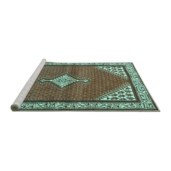 Sideview of Machine Washable Medallion Turquoise Traditional Area Rugs, wshtr4485turq