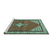Sideview of Machine Washable Medallion Turquoise Traditional Area Rugs, wshtr4485turq