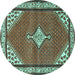 Round Medallion Turquoise Traditional Rug, tr4485turq