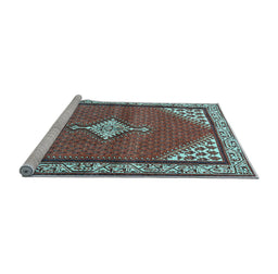 Sideview of Machine Washable Medallion Light Blue Traditional Rug, wshtr4485lblu