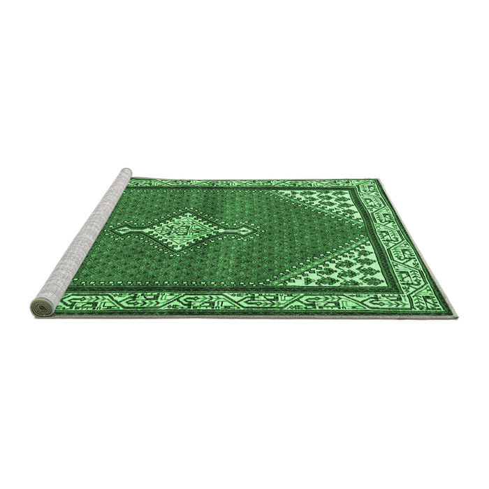 Sideview of Machine Washable Medallion Emerald Green Traditional Area Rugs, wshtr4485emgrn