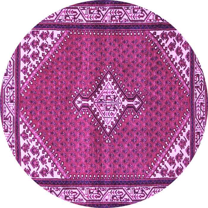 Round Machine Washable Medallion Purple Traditional Area Rugs, wshtr4485pur