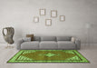 Machine Washable Medallion Green Traditional Area Rugs in a Living Room,, wshtr4485grn