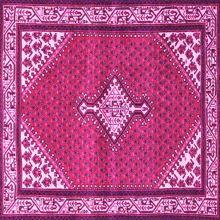 Square Machine Washable Medallion Pink Traditional Rug, wshtr4485pnk