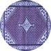 Round Machine Washable Medallion Blue Traditional Rug, wshtr4485blu