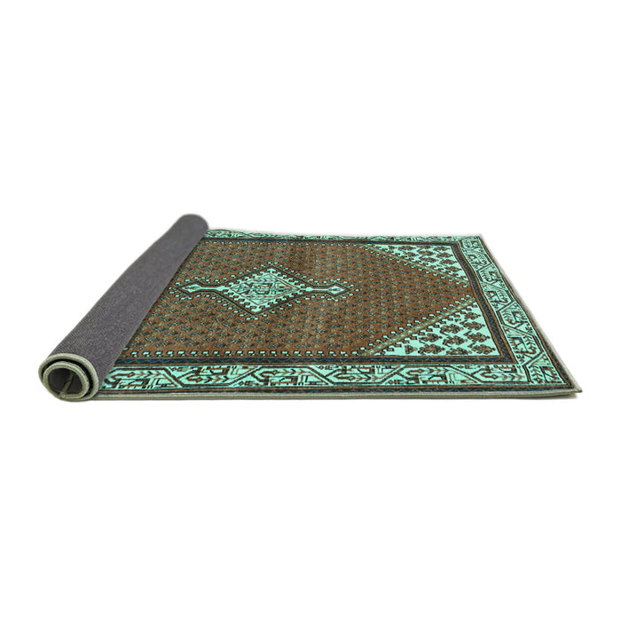 Sideview of Medallion Turquoise Traditional Rug, tr4485turq