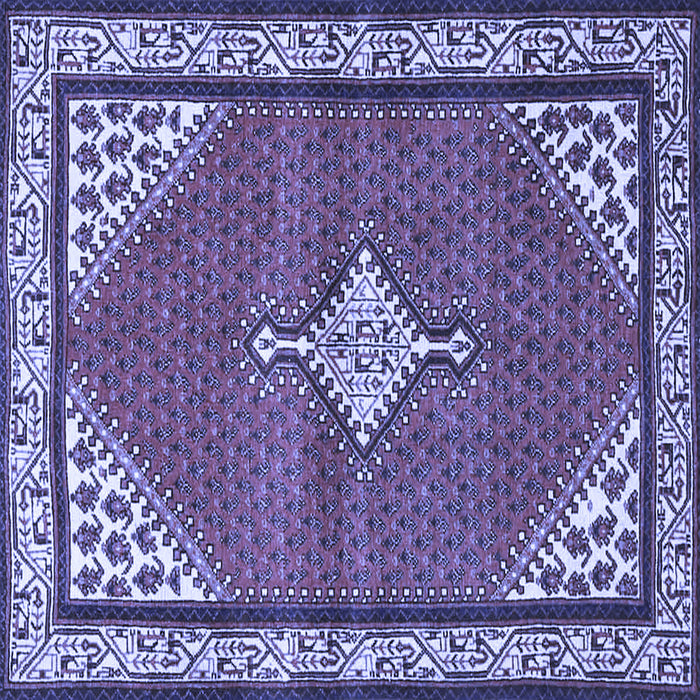 Square Machine Washable Medallion Blue Traditional Rug, wshtr4485blu