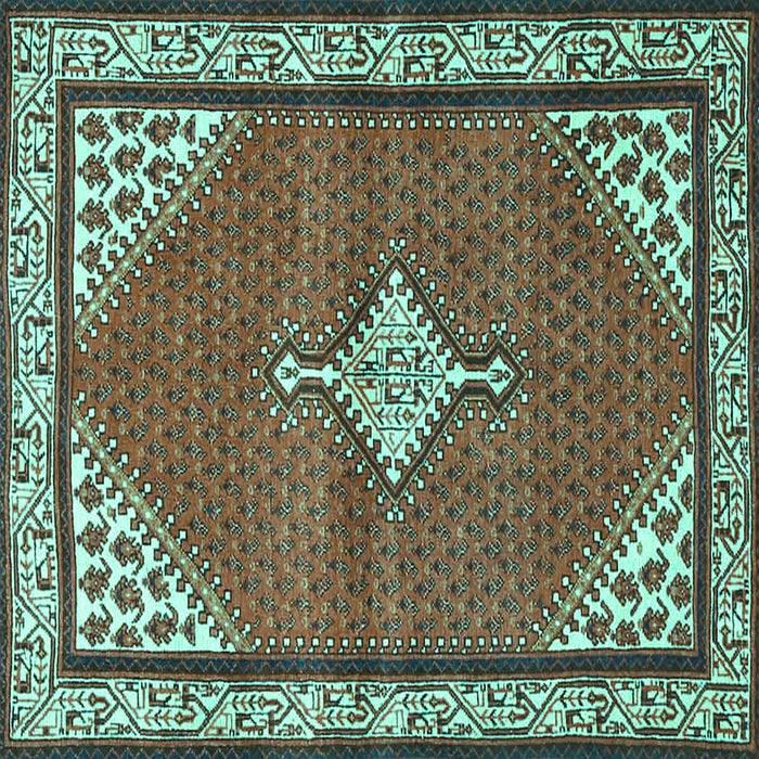 Square Machine Washable Medallion Turquoise Traditional Area Rugs, wshtr4485turq