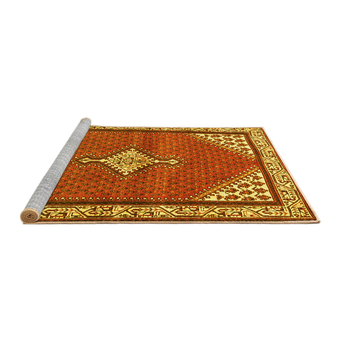 Sideview of Machine Washable Medallion Yellow Traditional Rug, wshtr4485yw