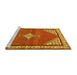 Sideview of Machine Washable Medallion Yellow Traditional Rug, wshtr4485yw