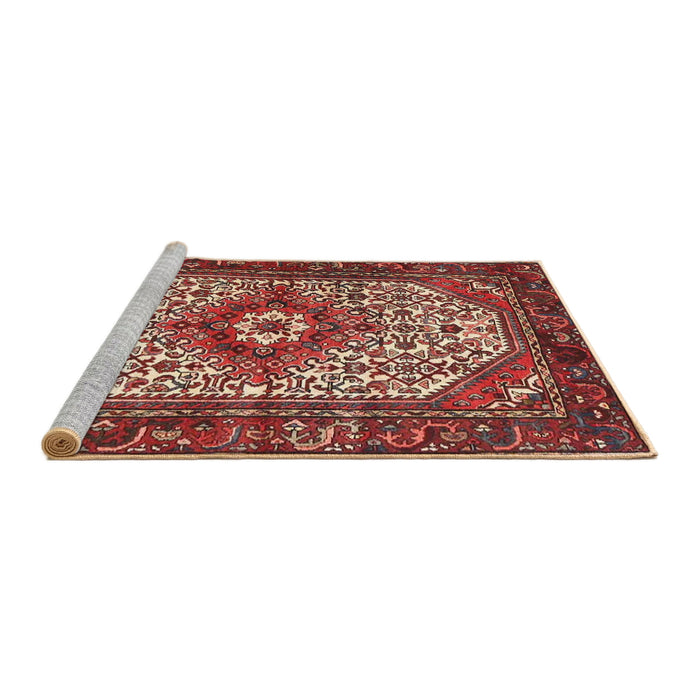 Sideview of Machine Washable Traditional Copper Red Pink Rug, wshtr4486