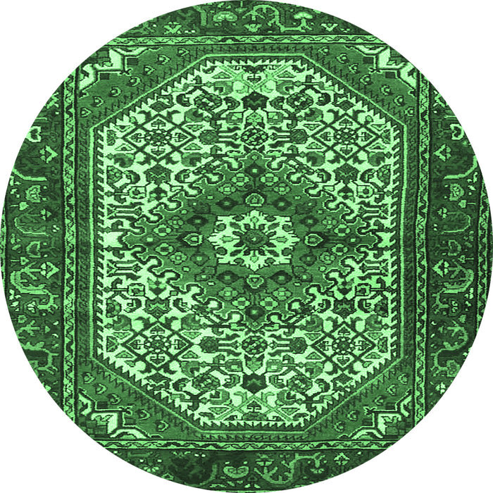 Round Machine Washable Medallion Emerald Green Traditional Area Rugs, wshtr4486emgrn