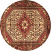 Round Machine Washable Medallion Brown Traditional Rug, wshtr4486brn