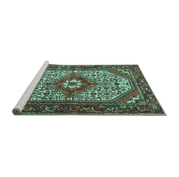 Sideview of Machine Washable Medallion Turquoise Traditional Area Rugs, wshtr4486turq