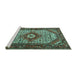 Sideview of Machine Washable Medallion Turquoise Traditional Area Rugs, wshtr4486turq