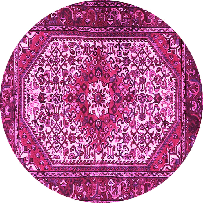 Round Machine Washable Medallion Pink Traditional Rug, wshtr4486pnk