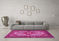 Machine Washable Medallion Pink Traditional Rug, wshtr4486pnk