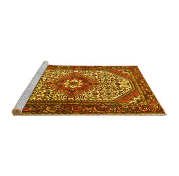 Sideview of Machine Washable Medallion Yellow Traditional Rug, wshtr4486yw